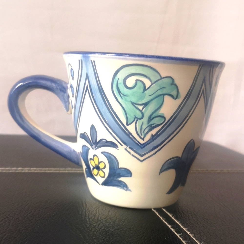 Mexicali Blue, Large Coffee Mug, Hand-painted Vibe, Blues with Yellow Design